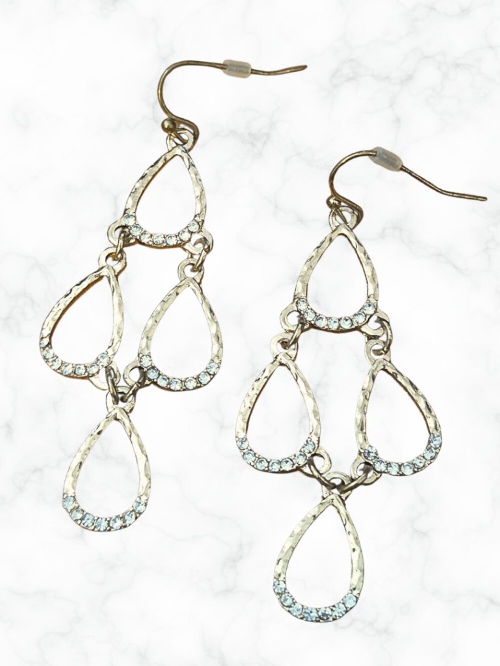 Gold Teardrop Chandelier Earrings with Rhinestone Accents